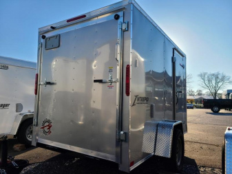 New 6 x 10 Homesteader Intrepid V-Nose Cargo Trailer, 3k GVWR **Silver w/ Ramp Door, Tie Dns