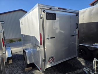 New 6 x 10 Homesteader Intrepid V-Nose Cargo Trailer, 3k GVWR **Silver w/ Ramp Door, Tie Dns