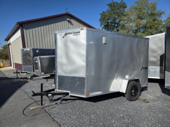 New 6 x 10 Homesteader Intrepid V-Nose Cargo Trailer, 3k GVWR **Silver w/ Ramp Door, Tie Dns