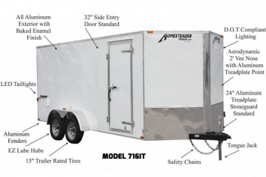 New 6 x 10 Homesteader Intrepid V-Nose Cargo Trailer, 3k GVWR **Silver w/ Ramp Door, Tie Dns