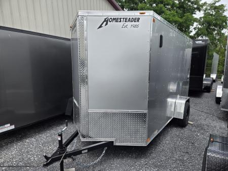 New 6 x 12 Homesteader Intrepid V-Nose Cargo Trailer, 3k GVWR **Silver Composite w/Ramp Door Pkg & 6" Extra Height