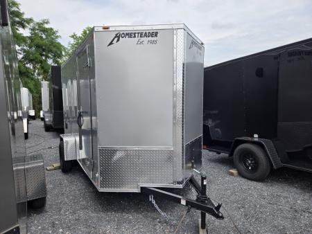 New 6 x 12 Homesteader Intrepid V-Nose Cargo Trailer, 3k GVWR **Silver Composite w/Ramp Door Pkg & 6  Extra Height