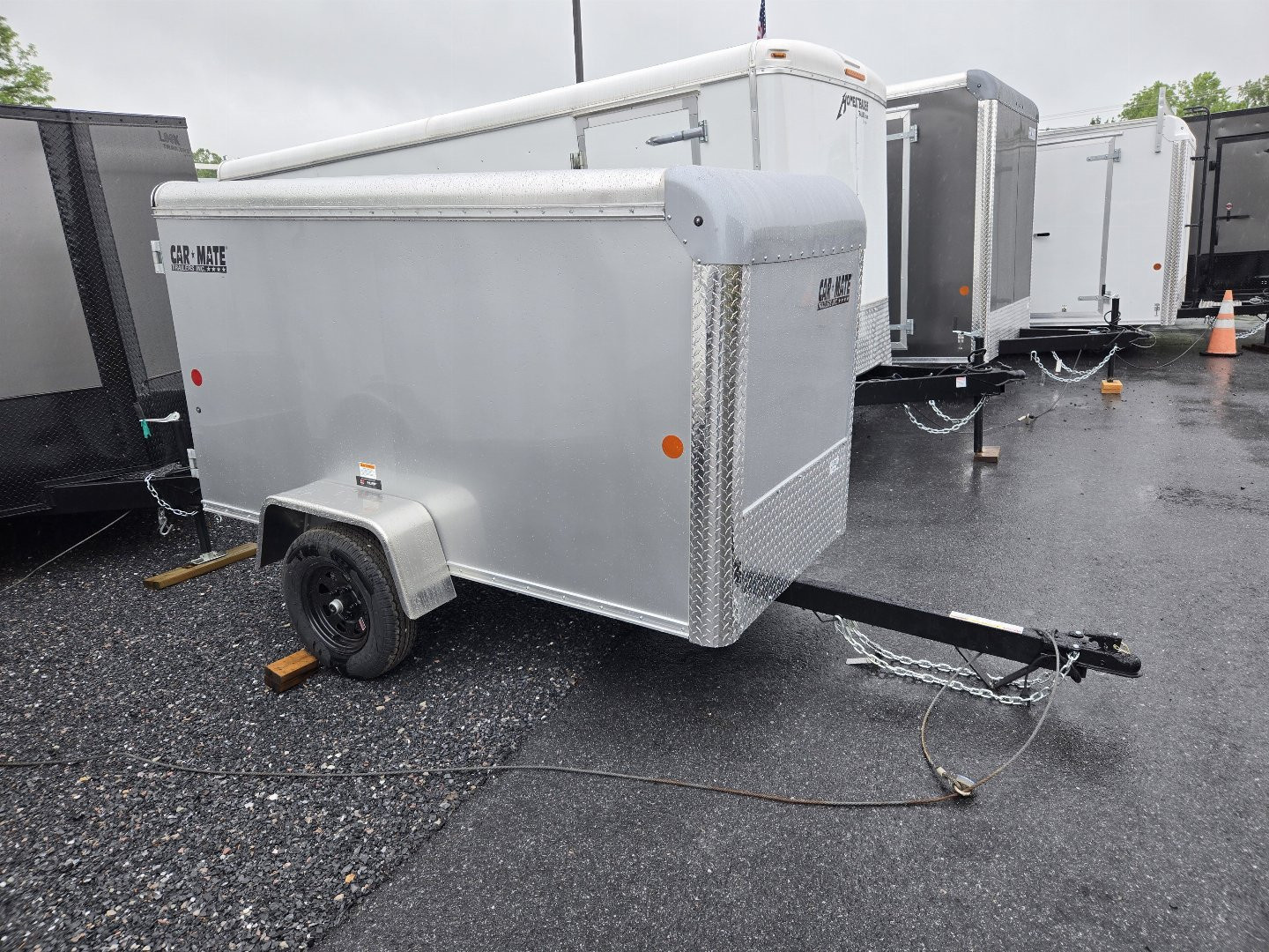 New 4 x 8.5 Car-Mate Custom Cargo Trailer, 2k GVWR **Silver w/12v Int. Light & Black Spoke Wheels