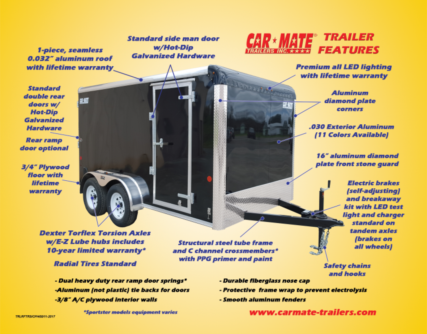 New 4 x 8.5 Car-Mate Custom Cargo Trailer, 2k GVWR **Silver w/12v Int. Light & Black Spoke Wheels