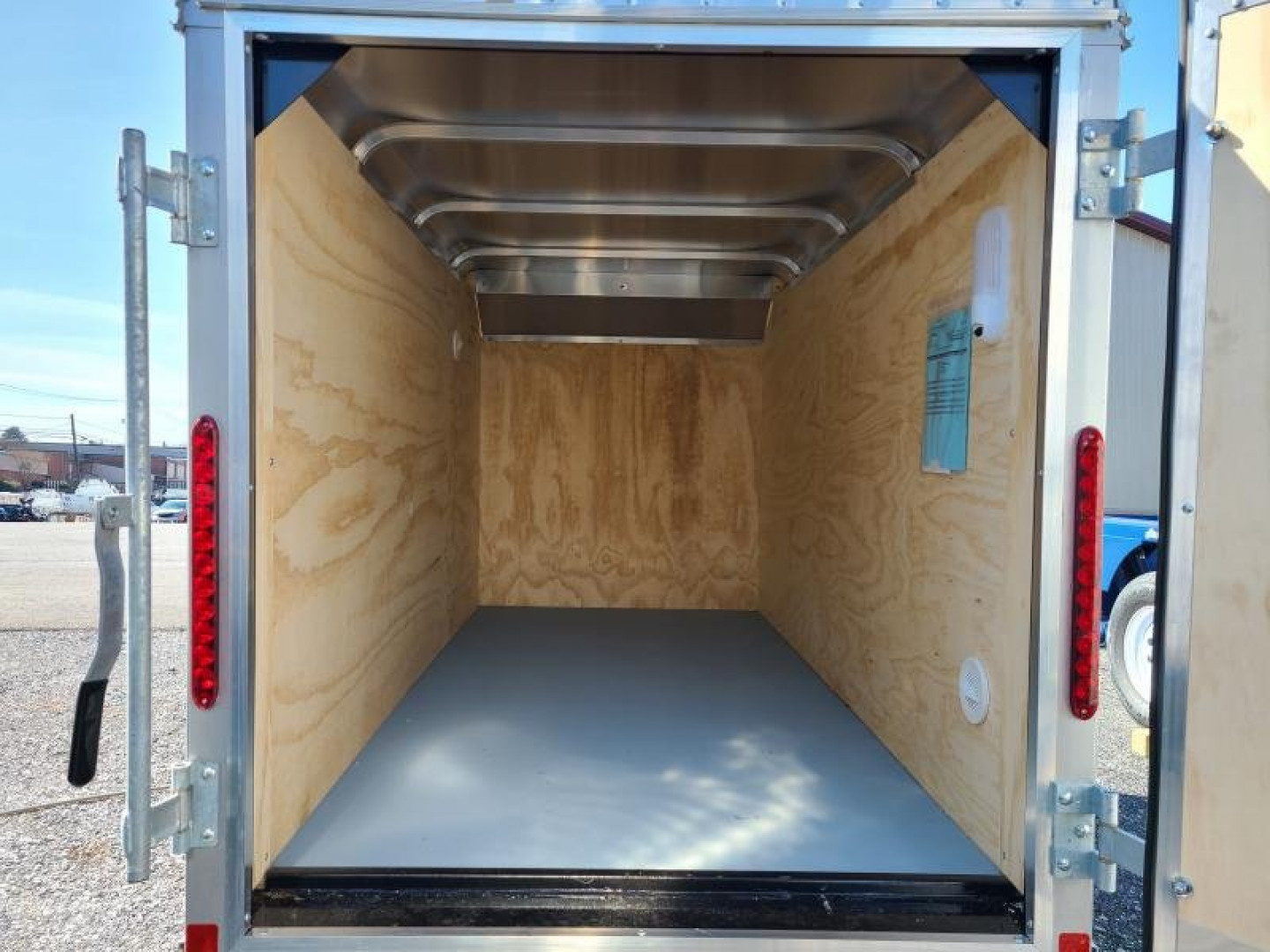 New 4 x 8.5 Car-Mate Custom Cargo Trailer, 2k GVWR **Silver w/12v Int. Light & Black Spoke Wheels