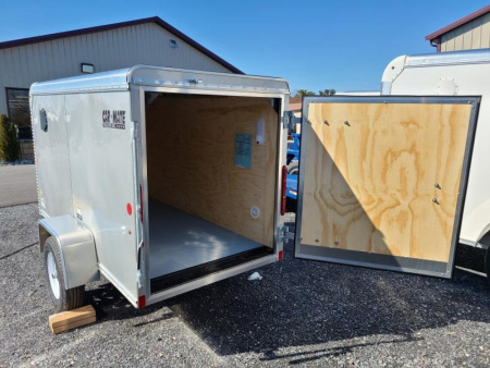 New 4 x 8.5 Car-Mate Custom Cargo Trailer, 2k GVWR **Silver w/12v Int. Light & Black Spoke Wheels