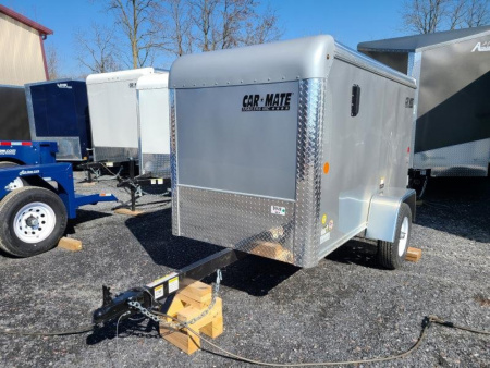 New 4 x 8.5 Car-Mate Custom Cargo Trailer, 2k GVWR **Silver w/12v Int. Light & Black Spoke Wheels