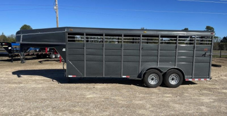 New 2024 Calico Trailers 6 ft 6 in x 6 ft x 20 ft. Gooseneck Swing Slide Rear Stock / Stock Combo Trailer