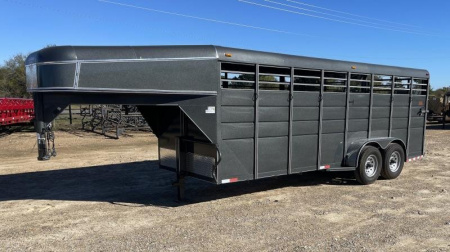 New 2024 Calico Trailers 6 ft. 8 in. x 20 ft. Gooseneck Stock Swing Slide Rear