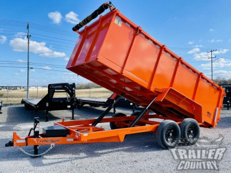 New NEW 7' x 16'  Hydraulic Dump Trailer w/ 48" High Sides, 1 Piece Floor **ORANGE**