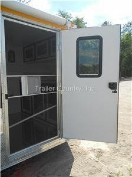 New 2026 7 x 14 V-Nosed Enclosed Cargo Triple Color Motorcycle Trailer Ramp