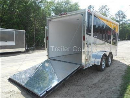 New 2026 7 x 14 V-Nosed Enclosed Cargo Triple Color Motorcycle Trailer Ramp