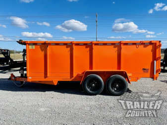 New NEW 7' x 16'  Hydraulic Dump Trailer w/ 48" High Sides, 1 Piece Floor **ORANGE**