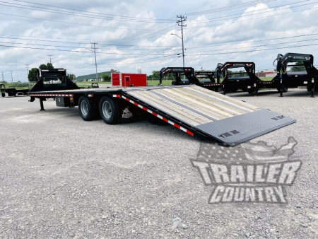 New 2026 New 8.5 ' x 40' Heavy Duty 25,900 Lb G.V.W.R. Low Profile Heavy Equipment Hauler Deckover Trailer w/ Gooseneck Coupler + Hydraulic Dove Tail & Hydraulic Jacks
