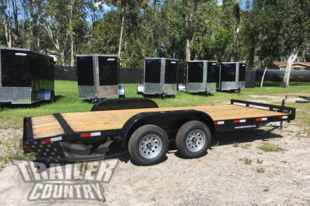 New 7'x18' (16' + 2') Heavy Duty Open Wood Deck Car Hauler Trailer w/ 7,000 lb G.V.W.R