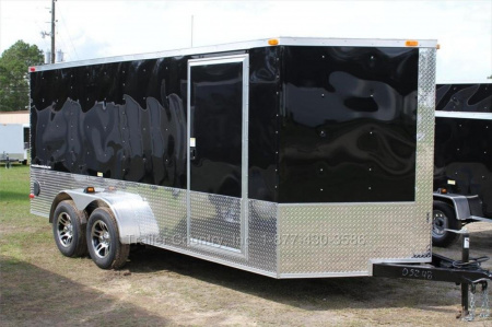 New 2026 Brand New Model 7 X 16 Tandem Axle, V-Nosed Enclosed Motorcycle Cargo Trailer