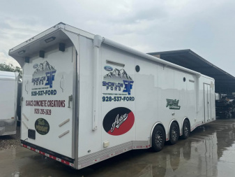 Used 2022 Continental Cargo 8.5X34 CONTINENTAL CARGO BATHROOM TRAILER Car / Racing Trailer 2 AC UNITS & ELECTRIC AWNING!