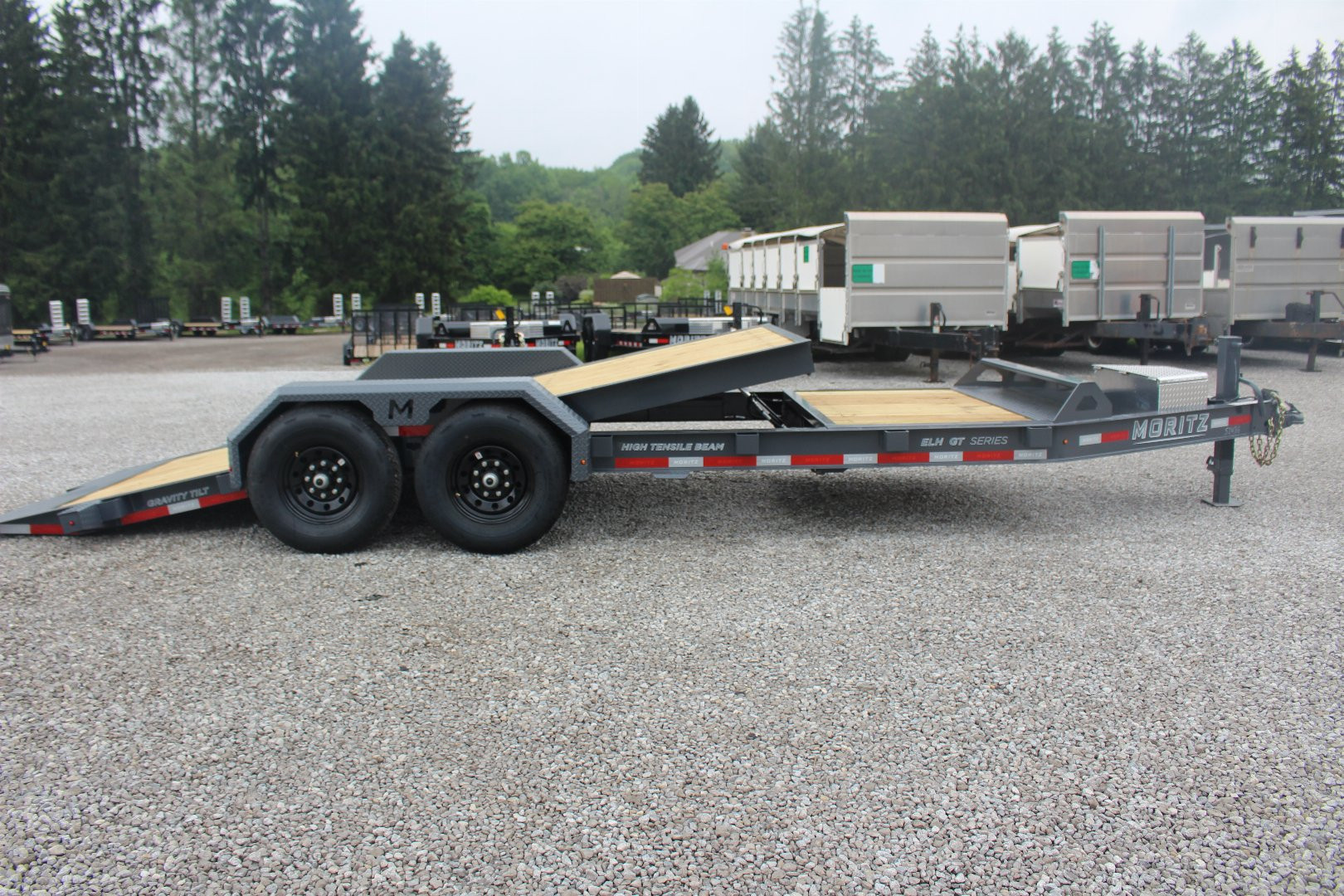 New 2025 Moritz 7' x 16' + 4' Low Pro - Gravity Tilt - Equipment Trailer - 14000# GVW