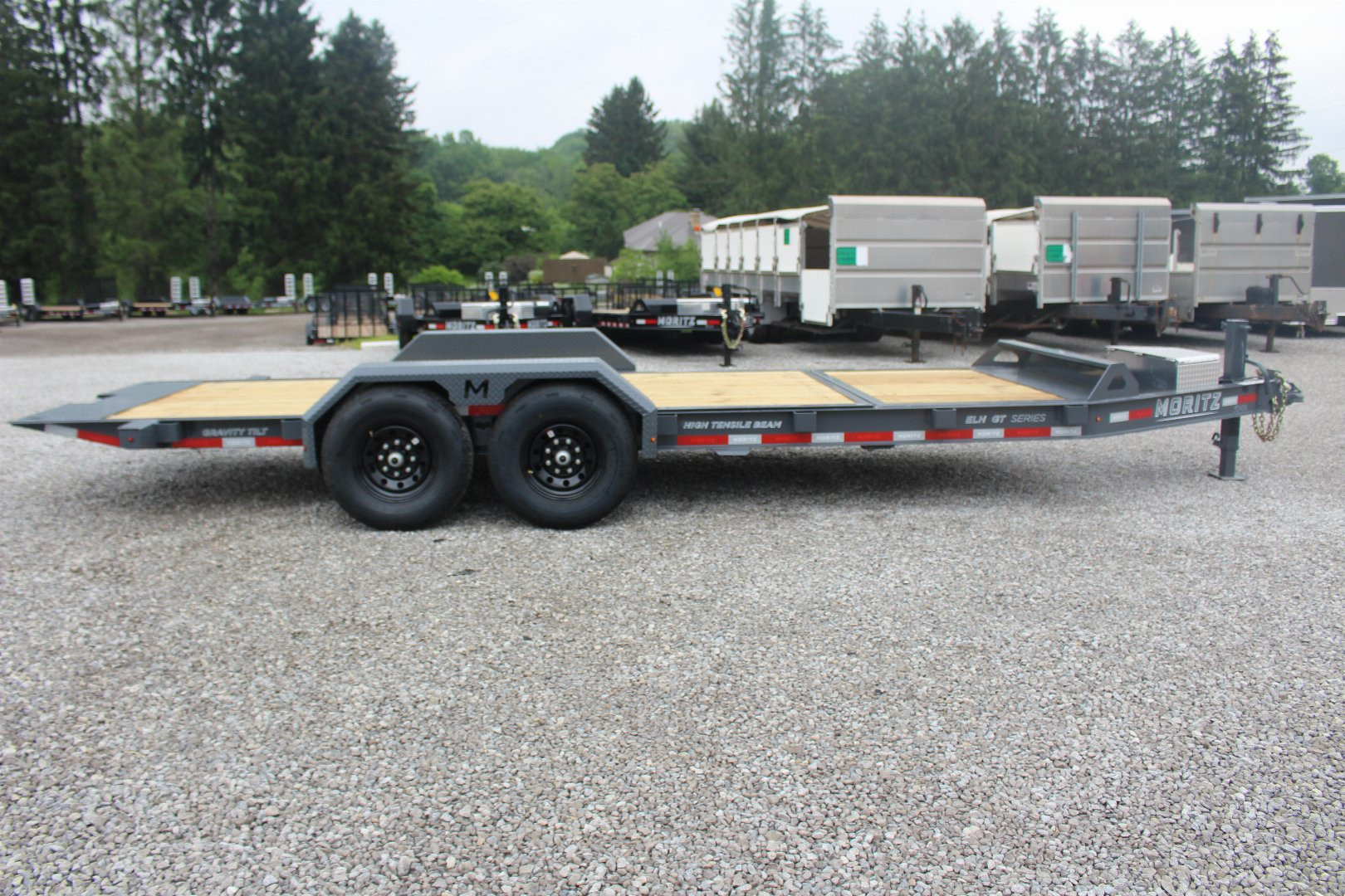 New 2025 Moritz 7' x 16' + 4' Low Pro - Gravity Tilt - Equipment Trailer - 14000# GVW