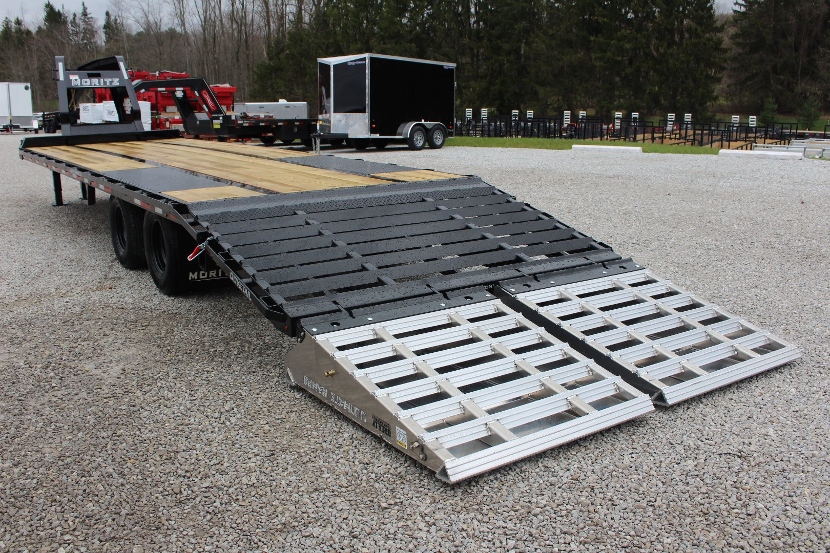 New 2025 Moritz FDGH DT 25' + 5' GOOSENECK Deckover Flatbed Trailer- Full Width Aluminum Ramps- 22900# GVW