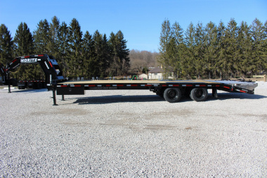 New 2025 Moritz FDGH DT 25' + 5' GOOSENECK Deckover Flatbed Trailer- Full Width Aluminum Ramps- 25900# GVW