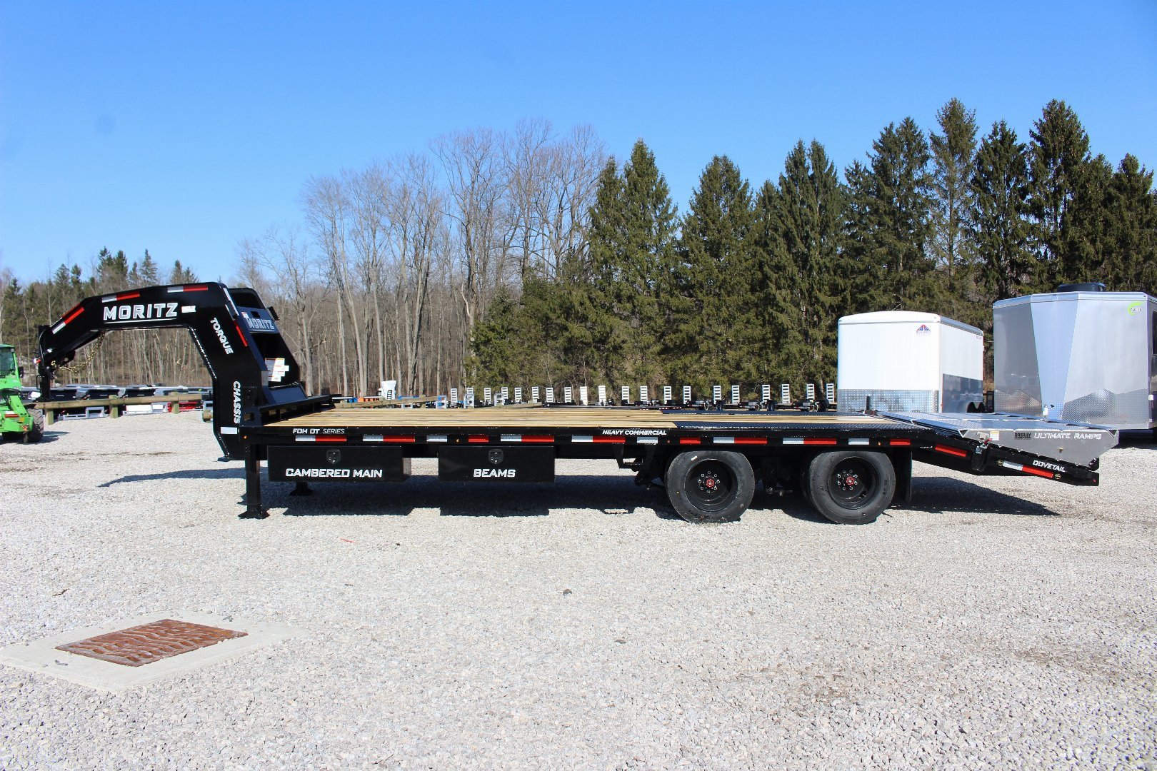 New 2025 Moritz FDGH DT 20' + 5' GOOSENECK Deckover Flatbed Trailer- Full Width Aluminum Ramps- 25900# GVW