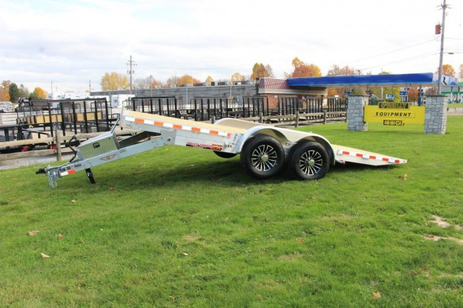New 2024 H & H Trailer 7' x 18' Speed Loader Power Tilt Aluminum Car Hauler - 14000# GVW