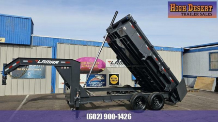 New 2025 LAMAR TRAILERS DT- 7x14 Telescopic Dump -Gooseneck- 14k GVWR- 24" walls Dump Trailer
