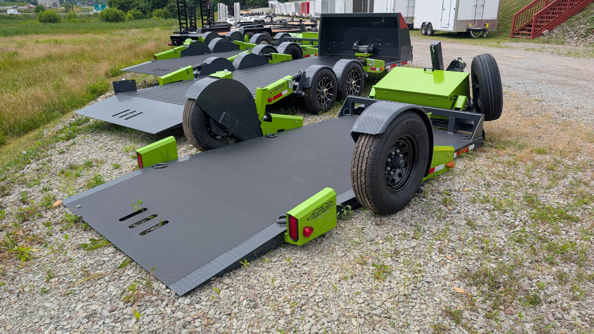 New 2025 "FlatTrak" by Belmont 6x12 Lay Flat Tilt Equipment Hauler (FCH7212) w/ Hydraulic Jack