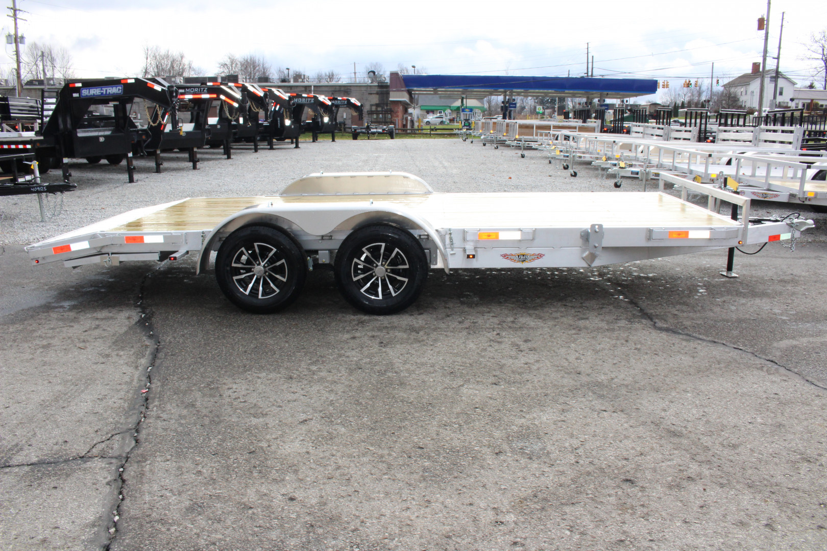 New 2025 H & H Trailer 7' x 18' Heavy Duty Aluminum Car Hauler - Slide In Ramps - 7000# GVW