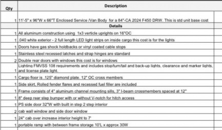 New 2025 Alum Line 11'5" x 96" Enclosed Service / Van Body - 84" CA Service Bodies
