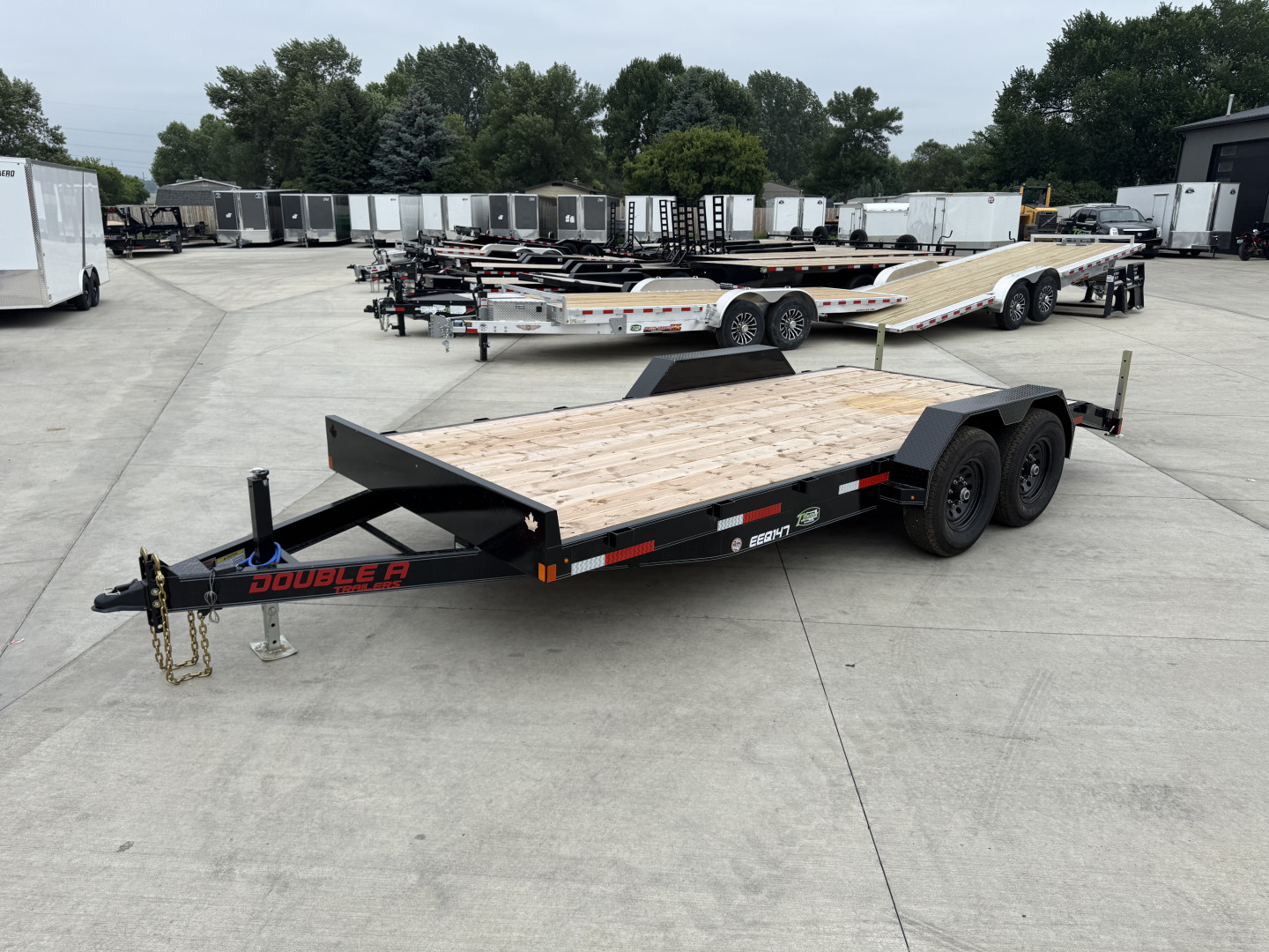 New NEW 2026 Double A 18’ flatbed Equipment Trailer 2-7000 lb axles=14K, dovetail, Slide In Ramps