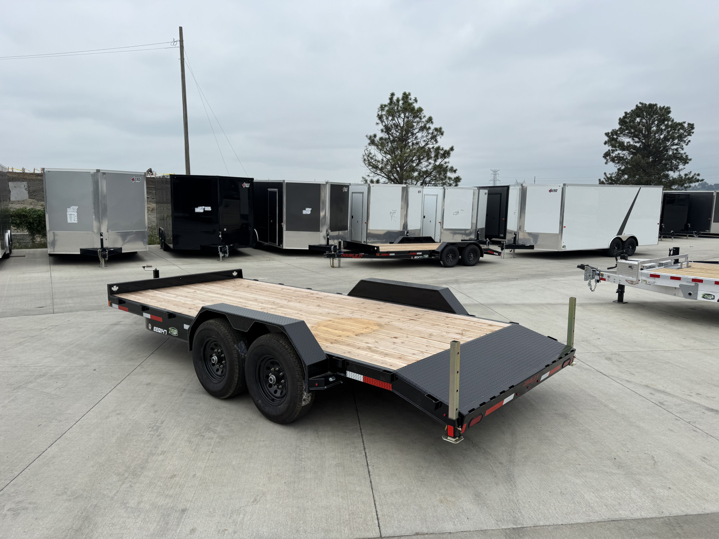 New NEW 2026 Double A 18’ flatbed Equipment Trailer 2-7000 lb axles=14K, dovetail, Slide In Ramps
