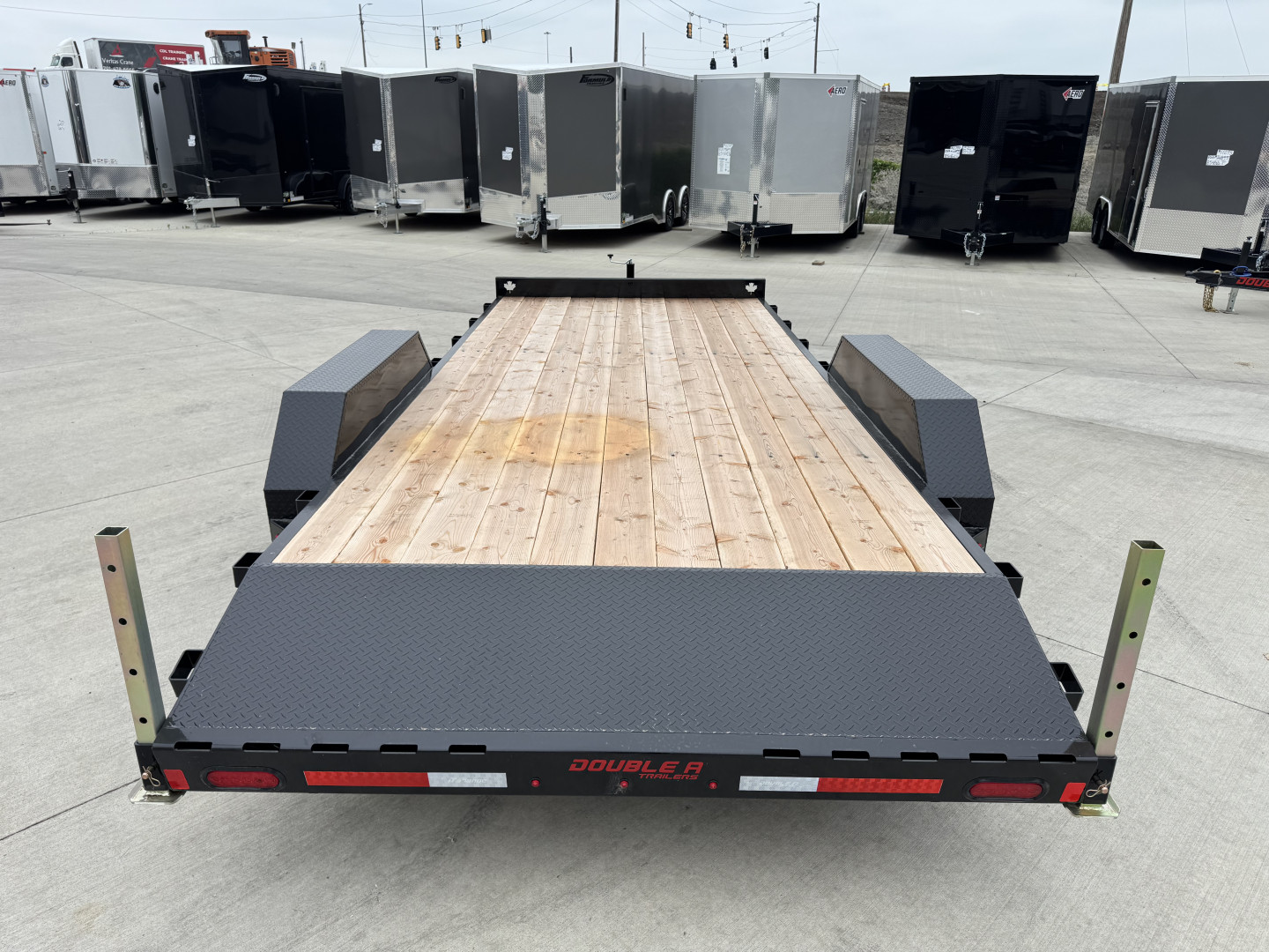 New NEW 2026 Double A 18’ flatbed Equipment Trailer 2-7000 lb axles=14K, dovetail, Slide In Ramps
