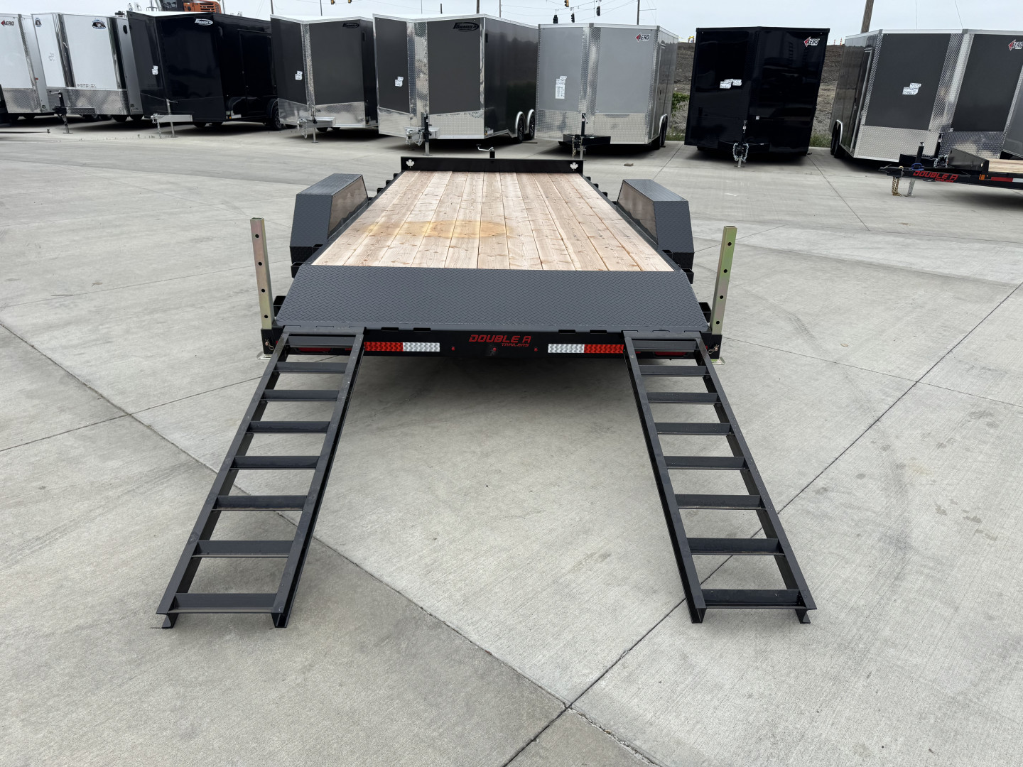 New NEW 2026 Double A 18’ flatbed Equipment Trailer 2-7000 lb axles=14K, dovetail, Slide In Ramps