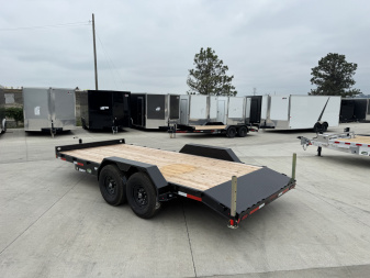 New NEW 2026 Double A 18’ flatbed Equipment Trailer 2-7000 lb axles=14K, dovetail, Slide In Ramps