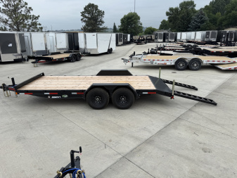 New NEW 2026 Double A 18’ flatbed Equipment Trailer 2-7000 lb axles=14K, dovetail, Slide In Ramps