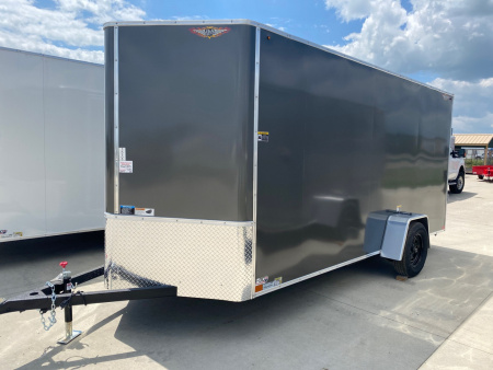 New 2026 H&H Charcoal 6'x14' 3k Flat Top V-Nose Enclosed Cargo Trailer