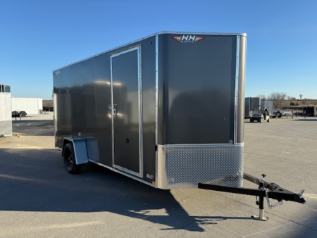 New 2026 H&H Charcoal 6'x14' 3k Flat Top V-Nose Enclosed Cargo Trailer
