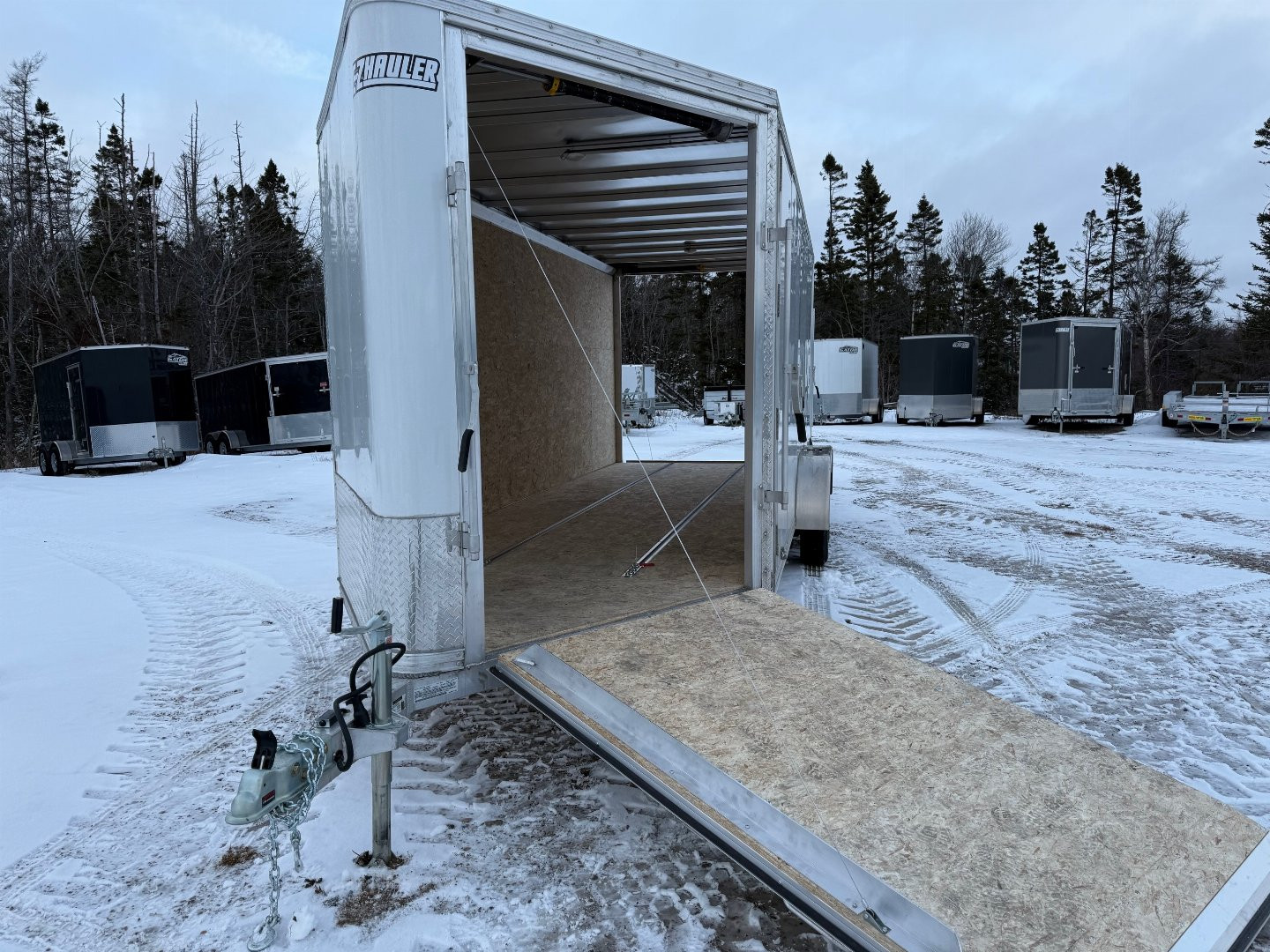 New 2025 EZ Hauler 7 x 18 + 5'V Snowmobile Trailer