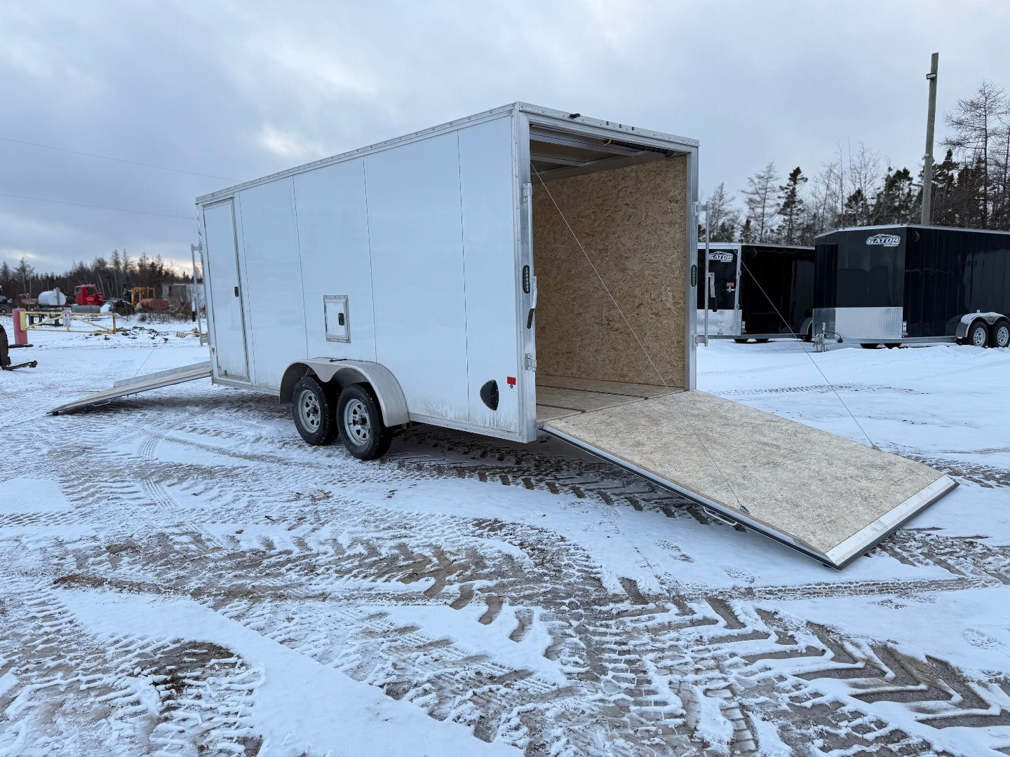 New 2025 EZ Hauler 7 x 18 + 5'V Snowmobile Trailer