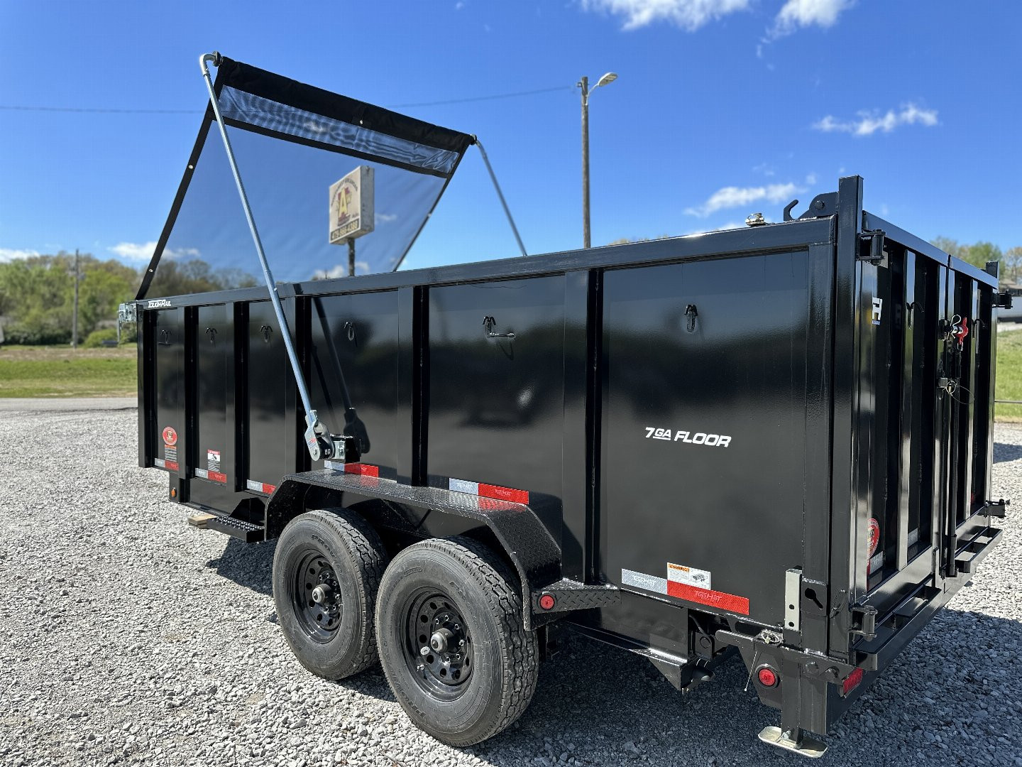 New Top Hat Trailers DPX140-16x83 w/ 4' Tall Sides and Hyd. Jack & Long Arm Tarp Dump Trailer