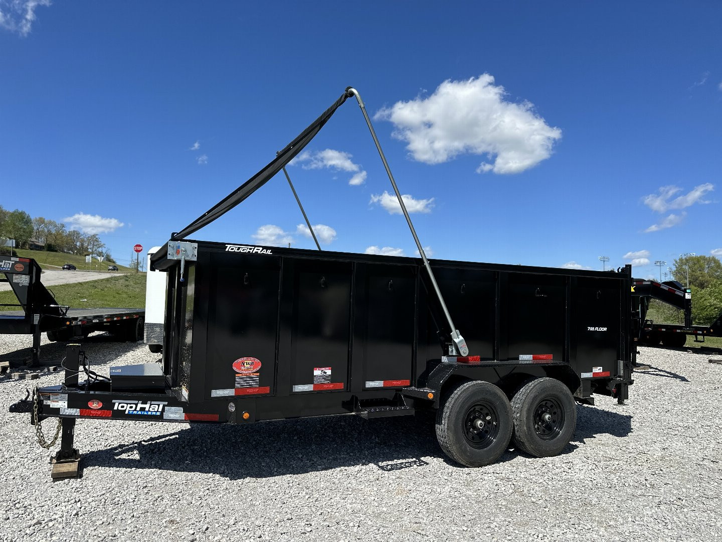 New Top Hat Trailers DPX140-16x83 w/ 4' Tall Sides and Hyd. Jack & Long Arm Tarp Dump Trailer