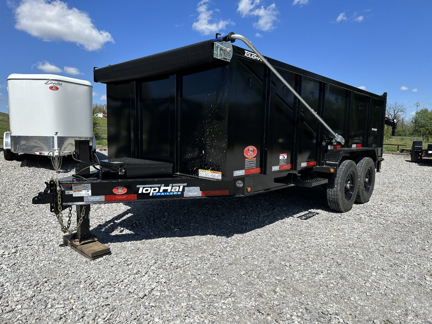 New Top Hat Trailers DPX140-16x83 w/ 4' Tall Sides and Hyd. Jack & Long Arm Tarp Dump Trailer