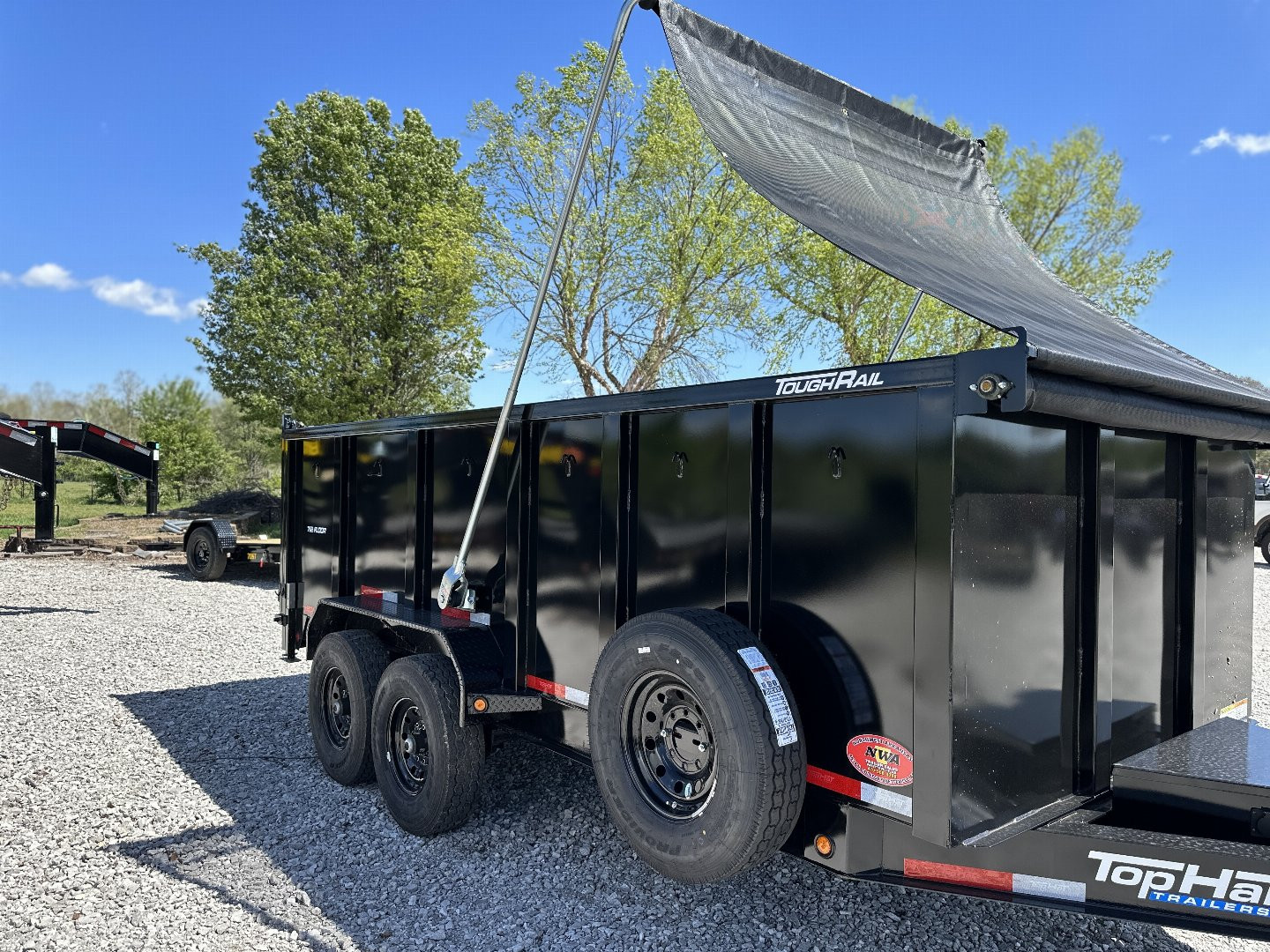 New Top Hat Trailers DPX140-16x83 w/ 4' Tall Sides and Hyd. Jack & Long Arm Tarp Dump Trailer
