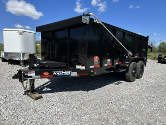 New Top Hat Trailers DPX140-16x83 w/ 4' Tall Sides and Hyd. Jack & Long Arm Tarp Dump Trailer