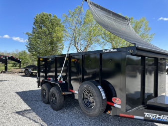 New Top Hat Trailers DPX140-16x83 w/ 4' Tall Sides and Hyd. Jack & Long Arm Tarp Dump Trailer