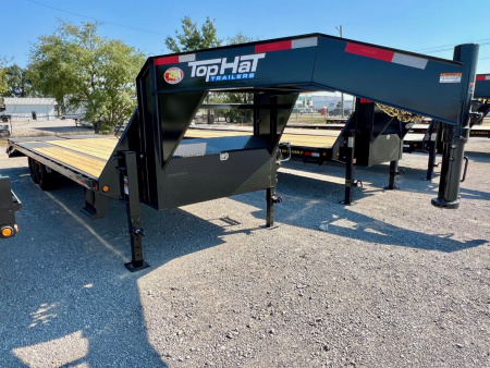 New 2026 Top Hat Trailers GN159-25x102 Flatbed Trailer w/ Jumbo Ramps & 14 Ply Tire Upg. (20' + 5')