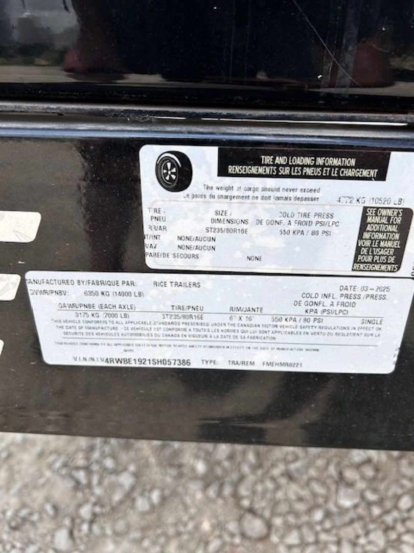 New 2025 RICE 82X21 14K GVWR Max Ramps Equipment Trailer