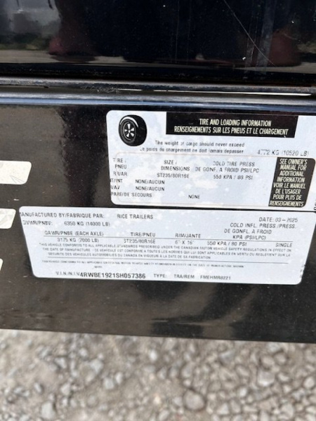 New 2025 RICE 82X21 14K GVWR Max Ramps Equipment Trailer